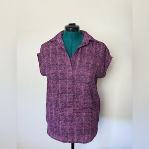 Pleione Women’s Blouse Pink And Blue Split Neck Top Size Small